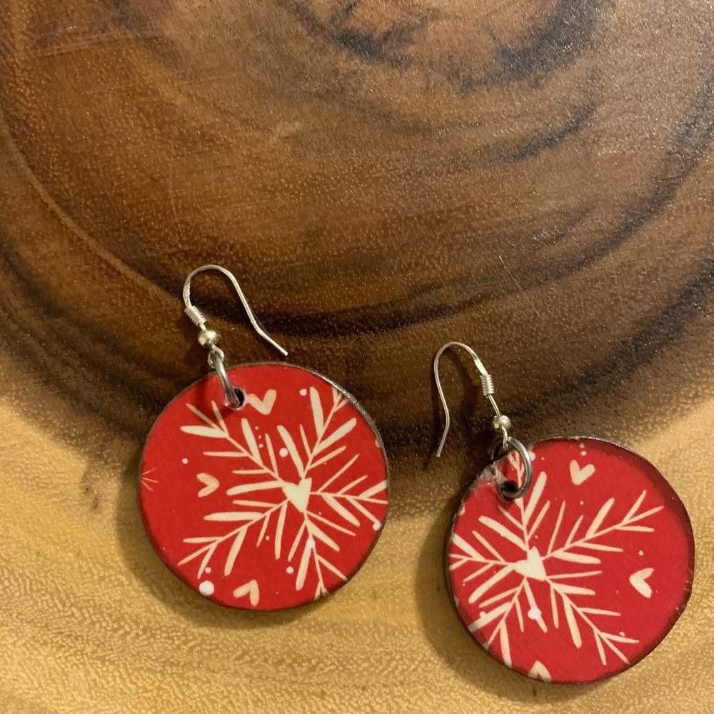 Wood Disc Earrings with Stainless Steel Ear Wire